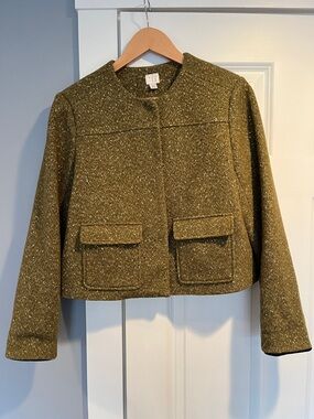 a new day Olive Green gold thread flecked Cropped Tweed Blazer Jacket